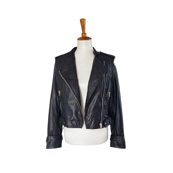 Kookai Paris Genuine Leather Biker Jacket Navy Blue Size 38 New With Tags - Picture 10 of 10